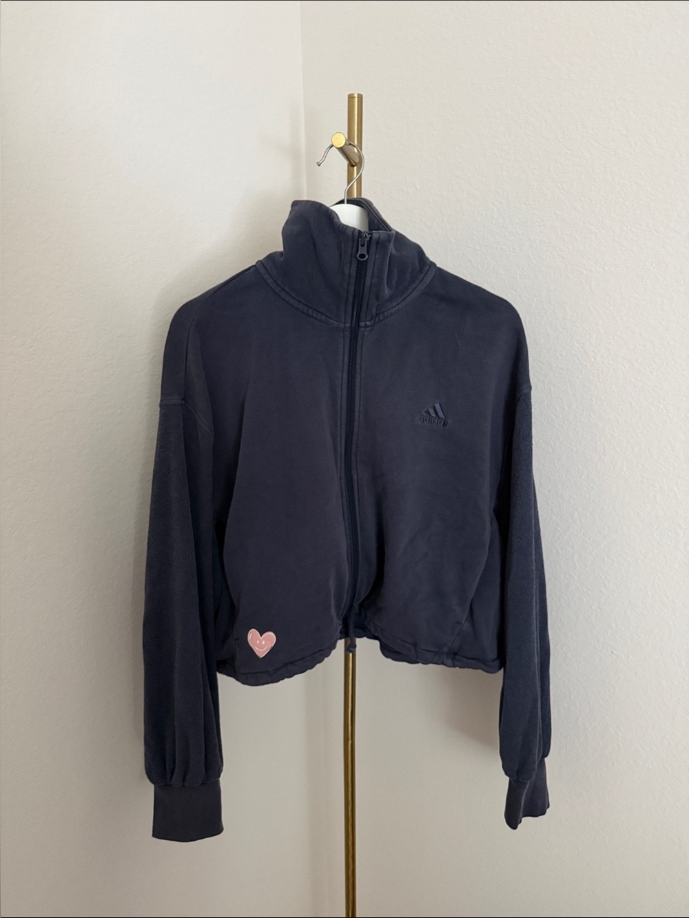 adidas Cropped Full-Zip Jacket with Pink Heart
